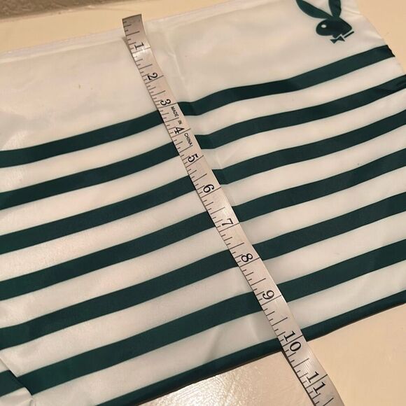 Playboy Zip Top Waterproof Beach Pouch White Green Stripe Toiletry Cosmetic Bag - Picture 6 of 9